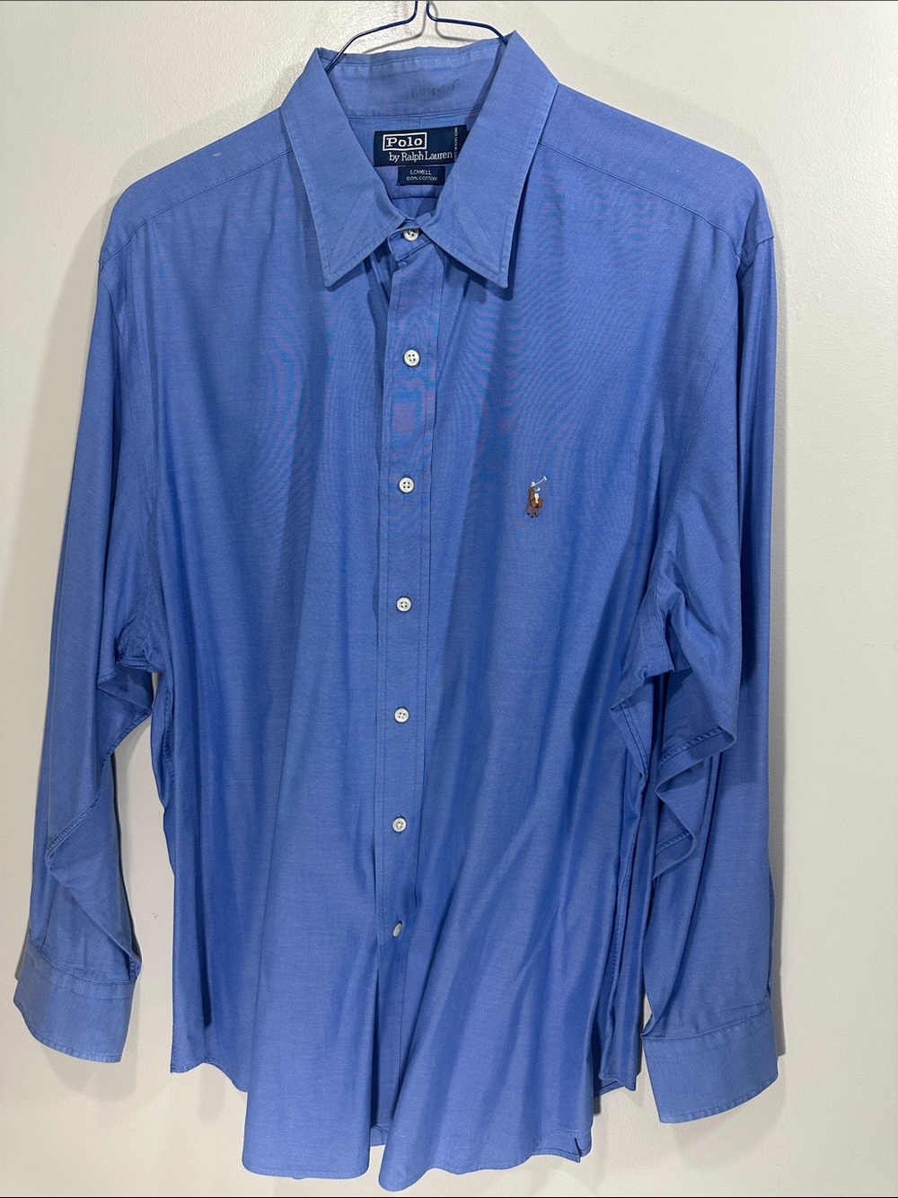 Polo by Ralph Lauren Men's Royal Blue Button-Up Dress Shirt 17.5-35 Cotton
